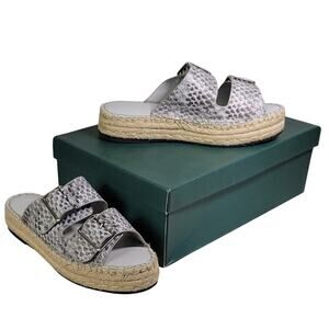 LOGO Lori Goldstein Grey Snakeprint Leather Lindsay Slide Sandals Womens 6 NEW